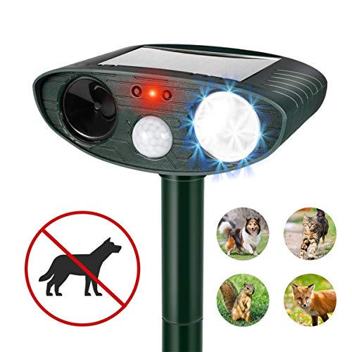 Preisvergleich Produktbild QKa Ultraschall Hundeabweisender, solarbetriebener und wasserdichter Pir-Sensor-Repeller für Katzen, Hunde, Vögel und Stinktiere. Bewegungsaktiviertes LED-Blitzlicht