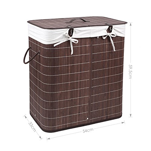 Femor Faltbar Wäschesammler Bambus Leinen 100L – 54x33x59.5 cm Wäschekorb Wäschebox Wäschetruhe mit Deckel&Wäschesack (Braun) - 5