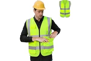 Adiwo Warnwesten Auto, Reflektierende Warnweste, Sicherheitsweste Auto, Pannenweste, Gelb Warnweste ISO20471, mit Fünf Taschen, Sicherheitswesten für Sicherheit, Autozubehör(XXL)