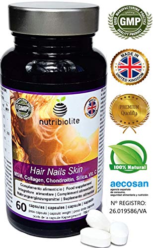 Hair Nails Skin | Cabello, Piel y Uñas Formula Avanzada con MSM, Sílice, Condroitina Marina, Colágeno Marino y Vitamina C