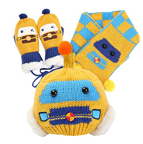 Unique Winter Baby Hats/Caps Scarf & Gloves Useful Cute Woolen Baby Set Yellow
