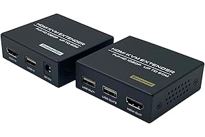 DGODRT HDMI USB KVM Extender 1080P@60Hz, Up to 165ft/50m with Loop Out Function, HDMI KVM Extender Over Cat5e/6,Support Keyboard and Mouse Control Remote Signals，With dedicated UK power cable