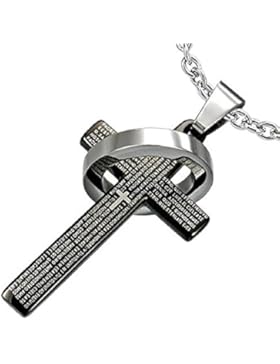 Halskette Leder HK 22 bk3 Kreuz Schwarz mit Ring Edelstahl Lederkette 55 cm Anhänger 38 / 21 mm