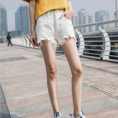LiuJianQin Jeans ZXQZ Women's Denim Shorts Blue High Waist Denim Shorts Slim-fit Washed Denim Shorts Women's jeans (Color : White, Size : 28)