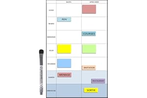 Planning semaine magnétique effaçable 30X20 cm A4 + 10 magnets effaçables + 1 marqueur effaçable magnétique, planning entreprise, 7 jours matin + après midi (10 magnets familial)