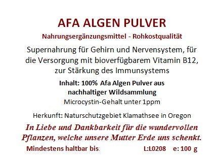 Preisvergleich Produktbild Regenbogenkreis Afa-Algen Pulver, Wildsammlung, Roh, 100g