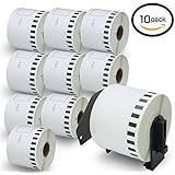 10 Rolls Brother-Compatible DK-22205 62mm x 30.48M Address Continuous Paper Labels With Two Refillable Cartridge