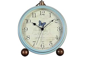 JUSTUP Attoe Kleine Uhr,Tisch Uhr, Vintage Nicht Tisch Schreibtisch Wecker batteriebetrieben mit Quarzwerk HD Glas für Schlafzimmer/Wohnzimmer/Kinder (Schmetterling)