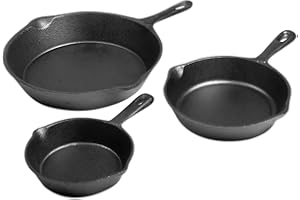 ToCis Big BBQ Set de 3 poêles à frire « Parthenaise » | Ø12/16/21 cm Poêles à griller en fonte | Set universel de poêles rondes, lisses et pré-culottées | convient pour cuisinière et barbecue