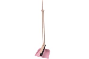 Aqbau Premium HolzI Stående sopset rosa – sopskyffelset med långt handtag – handborste av äkta bokträ med hästhår – metall so