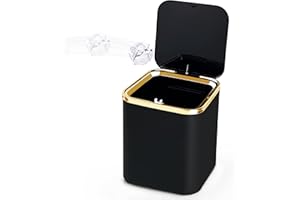 yuejuhe Tisch Mülleimer Klein, Tischmülleimer Mini 2L, Tischabfalleimer mit Deckel für Schreibtisch, Esstische, Waschtisch, Schminktisch, Theke (Schwarz)