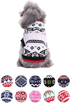 FishBabe Pet Vintage Pattern Nordic Style Pullover Knit Jumper For Small Dogs Puppy Funny Cute Snowflake Print Cat Dachshund Chihuahua Jack Russell Beagle Yorkie Pug French Bulldog Sweater Clothes 11 Optional Size S-2XL Nordic Pink Medium