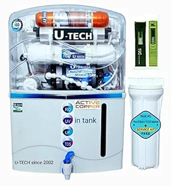 U-TECH Aqua Ultra 12 L. RO+UV+UF+Copper & TDS Purifier Best At Less Price Free Service Kit Pre-Filter & TDS Meter