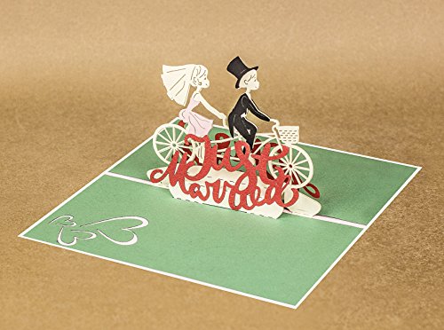Stilvolle Hochzeits-Karte “Just Married”, 3D Pop-Up Karte mit verliebtem Paar auf Fahrrad für Glückwunsch & Einladung, hochwertiges Hochzeits-Geschenk - 6