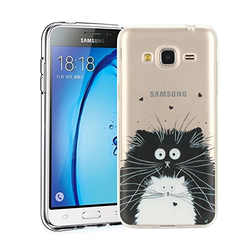 Funda Samsung Galaxy J3 2016 SM-J320F Silingsan Funda de Silicona TPU para Samsung Galaxy J3 2016 SM-J320F Carcasa Transparente Soft Clear Case Cover Funda Blanda Flexible Carcasa Delgado Ligero Caja Anti Rasgu  os Anti Choque con Dise  o Creativo - Gato Blanco y Negro