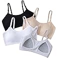 Herepai Teen Girls' Training Bra Seamless Cotton Cami Wireless Bras Elastic Thin Shoulder Straps, Pure Color 4 Pack, 9-12 Years