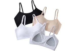 Herepai Teen Girls' Training Bra Seamless Cotton Cami Wireless Bras Elastic Thin Shoulder Straps, Pure Color 4 Pack, 9-12 Years