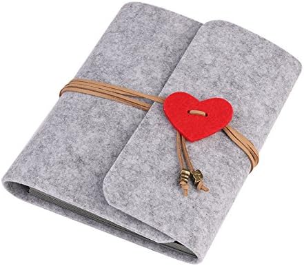 Rechel Scrapbook, Vintage Photo Album,60 Pages Hand Made DIY Album with Heart-shaped Pendant with Belt, Great Gift for wedding, birthday, Anniversary (M, Grey)