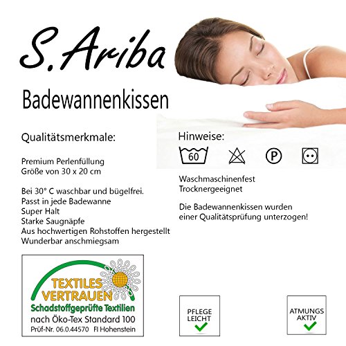 S.Ariba Badewannenkissen Premium Nackenkissen / Wannenkissen – Komfort Badekissen mit Perlen Füllung Schwarz - 4