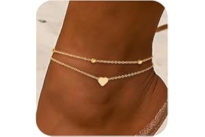 ZOERAY Tobillera de Plata 925 Para Mujer Tobilleras Bañada en Oro 18K Bohemias Ajustable con Capas de Corazón Pulsera Tobillera con Cuentas Impermeables Joyería Regalos de Playa Para Mujer