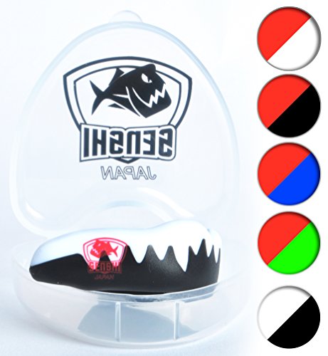 Senshi Japan PIRANHA Mouth Guard / Gum Shield – For MMA, Boxing, Rugby, Muay Thai, Hockey, Judo, Karate, Martial Arts and Contact sports – Comes With Free 100% Sterile Case – The Ultimate Teeth, Mouth & Gum Protection - Shock Absorbent