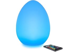 MR.GO 28cm LED D'oeuf Lumineuse Lampe de Chevet avec Télécommande Sans Fil, Rechargeable Lampe de Table avec Changement de Couleurs & 16 Lumière Chaude Dimmable pour votre Chambre