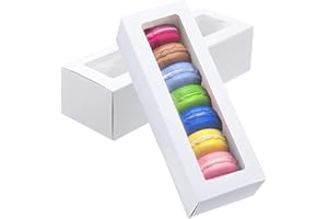 GUIFIER 30 cajas de macarrón blanco para 5 a 7 macarrones, cajas de panadería con ventana, caja de donut, caja de regalo de papel de estraza para galletas, cajas de postre, cajas de regalo de
