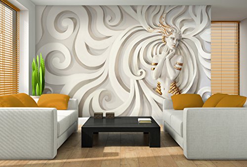 Fototapete 3D Relief-Medusa in Gold Wand Wandbild (3046ve), 416cm x 254cm (WxH)