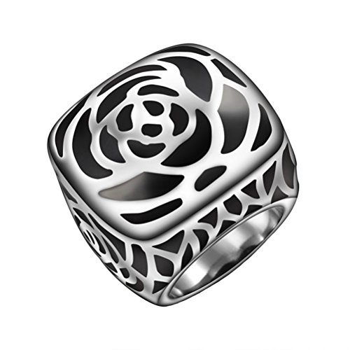 HIJONES Unisex Acero Inoxidable Rose Flor Patrón Anillo Vintage Estil