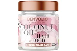 BENVOLIO - Organiczny Olej Kokosowy na Włosy Total Body Food | 200ml | Organic Coconut Oil for Hair | Idealny dla Kręconych Włosów, Zapobiega Suchości | Termoprotekcja Ekologiczny, Bez Parabenów