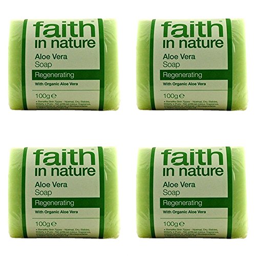 (4 PACK) - Faith in Nature - Aloe Vera Pure Veg Soap | 100g | 4 PACK BUNDLE