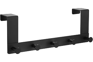 ANBEEISS Dörrkrokar 5 krokar över dörrhängaren, rostfritt stål svarta rockkrokar rund design, över dörrkrokar för handdukar r