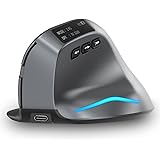 zelotes Mouse wireless Ricaricabile,Mouse Bluetooth con Schermo LED,3200 DPI 8 Pulsanti Mouse Verticale Ergonomico,Mouse Senz