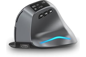 zelotes Mouse wireless Ricaricabile,Mouse Bluetooth con Schermo LED,3200 DPI 8 Pulsanti Mouse Verticale Ergonomico,Mouse Senza Fili per PC,Laptop
