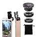 Produktbild H&T 3-in-1-Clip-On-Objektiv-Kits 180-Grad-Fisheye-Objektiv + 0,67-Fach Weitwinkelobjektiv + 10-Fach Makroobjektiv mit 3 separaten Objektiven für iPhone 7/6 / 6S 5 / SE Huawei und andere Smartphones