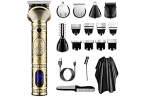 GSKY Professional Hair Clipper, Zero Gapped Trimmers Cordless Men's Hair Clippers Set Beard Trimmer T Blade Trimmer for Home, Barber (LCD Bronze)