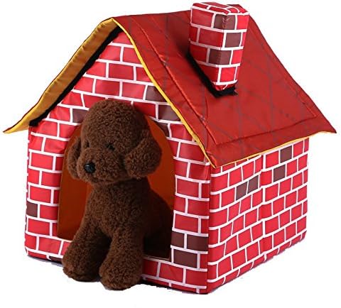 Dog House _ Summer Can Be Washable Red Brick Pet Nest Room Chimney House Tent,Red,39X40 5X44Cm
