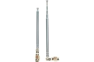 Fohevers 2 Pcs 5 Sections Telescopic Antenna SMA Male Connector for AM/FM Ariels Radio HD DAB Stereo Reception Home Theater Receiver,Gilded