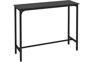 COSTWAY Rectangular Bar Table, 120cm Counter Breakfast Dining High Tables with Footrest and Adjustable Footpads, Metal Frame Pub Coffee Desk for Small Space Kitchen Living Room (Black Marble)