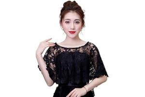 SamHeng Women Lace Cape for Bridal, Elegant Embroidered Flower Bolero Shawl Wrap Shoulder Cover-Up Wedding Capelets for Formal Evening Dress Bride Bridesmaids Lady Proms Party Costume