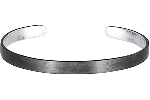 Kuzzoi Budda srebrna bransoletka męska, otwarta, ręcznie wykonana z litego srebra wysokiej próby 925, matowana, oksydowana, podstawowa bransoletka dla mężczyzn o wyglądzie używania, szerokość 6 mm