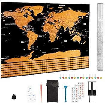 Pulchram Carte Du Monde à Gratter Noir 83 X 59 Cm Avec Drapeaux De Tous Les Pays Map Scratch Pour Les Voyageurs Inclut Un Tube Cadeau Deluxe