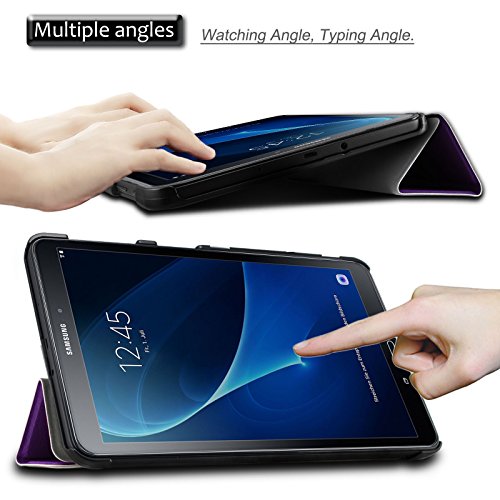 Samsung Galaxy Tab A 10.1 Hülle Case, Infiland Ultra Dünn Tri-Fold Smart-Muschel hochwertiges PU Leder Ultra Schlank Superleicht Ständer Smart Shell Cover Schutzhülle Etui Tasche für Samsung Galaxy Tab A 10.1 Zoll (2016) Tablet-PC(mit Auto Schlaf / Wach Funktion)(Lila) - 4