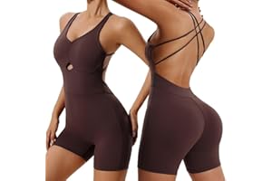 Litthing Tutina Donna Aderente Jumpsuit Sportivo Aderente Sexy Scollo V Jumpsuit Senza Schienale Pantaloncini Senza Maniche Tuta Intera Corta Fitness Yoga Monopezzi e Tutine Estiva