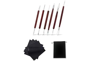 TAFACE 6 Stück Tonschnitzwerkzeuge Set, 1 x Aufbewahrungstasche, 2 x Reinigungstücher, doppelseitiges Edelstahl-Tonschnitzwerkzeug, geeignet für Töpferei, Heimwerker.