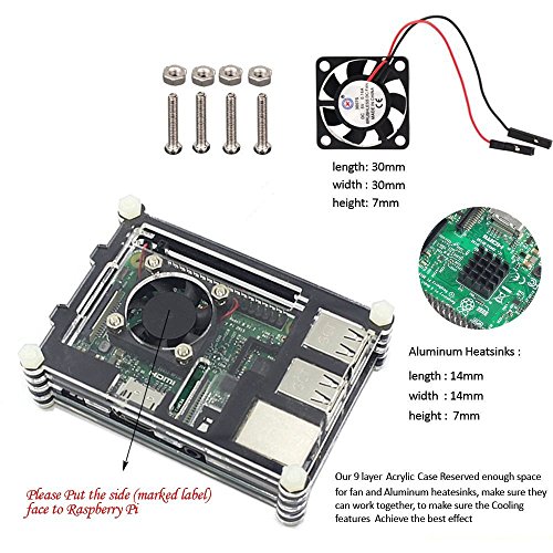 4 en 1 kit profesional para Raspberry Pi 3   Raspberry Pi Modelo B 2  negras en rodajas 9 Capas caja de la caja de refrigeraci  n   cable USB Mini Fan   Micro con giro   encendido  fresco  negro 