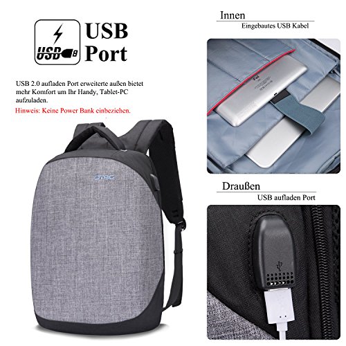 DTBG multifunktions Anti Diebstahl Rucksack mit USB Port Studenten Schule Rucksack leicht Daypack Business Backpack   15 Zoll Laptop Rucksack Computer