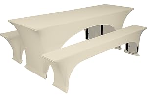 ‎TEXDEKO TexDeko® gepolsterte Hussen für Bierzeltgarnitur Stretch | Set aus Tisch- & Bankhussen | Knitterfrei, Pflegeleicht & Waschbar | Perfekt für Festzelte, Hochzeiten & Events (220 x 70cm, Creme)