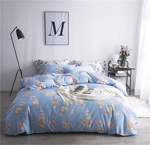 Wangjianfeng Duvet Cover Bedding Sheet Set 100% Egyptian Cotton Microfiber Contemporary Floral Flower Hypoallergenic 4Pieces, Full Queen Size,A,Full