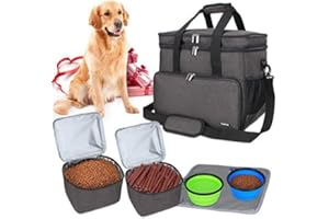 Teamoy Borsa da Viaggio per Dog Gear, Borsa da Viaggio per Cani con 2 Ciotole Pieghevoli in Silicone, 2 contenitori per Alimenti, 1 Tappetino per Le Ciotole (Grande, Nero)